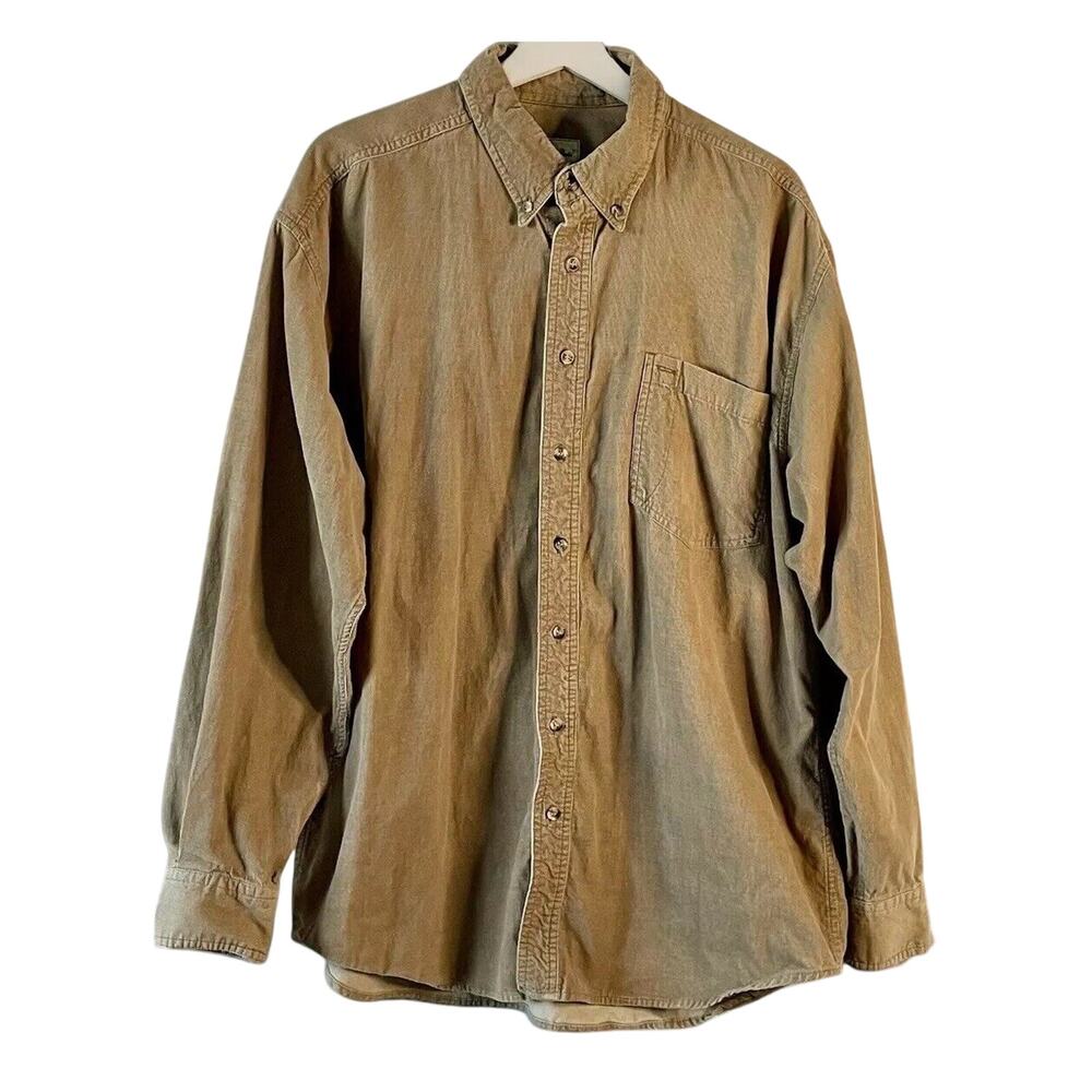 Vintage Corduroy Shirt Tan Cabincore Comfort Casual Work Layering Brunch XL Mens